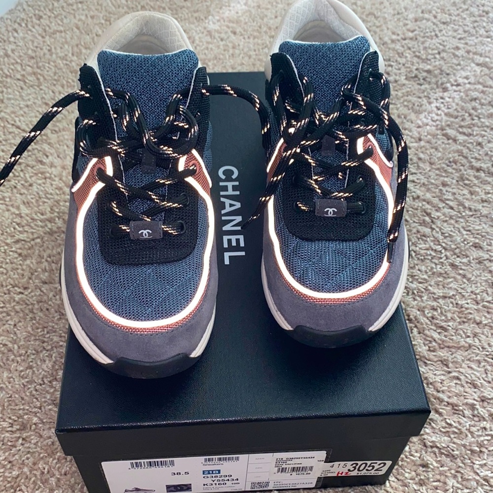 Chanel trainers, suede calfskin, dark gray and pink, 38.5 (8 1/2 women)